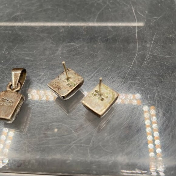 Sterling Silver and Lapis Lazuli Earring and Pendant Set Mexico .925 Rectangle - Picture 6 of 8